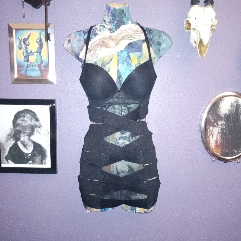 Pleasure Bound strap mesh/stretchy dress